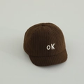 Toddler corduroy baseball cap in dark brown with white OK letter embroidery detail - OK Letter / Coffee