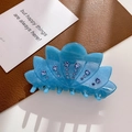 Blue petal hair claw clip with marble texture and rhinestone accents for high ponytail - 9cm / Blue