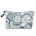 Detail of blue and grey paisley fabric makeup bag showing black zipper and side handle - Blue and Grey Paisley Style
