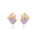 Minimalist 18k gold plated stud earring featuring a purple stone and white diamond accents - E2544 Gold Purple+White Zircon
