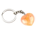 Orange heart-shaped natural crystal stone keychain with silver metal ring and chain - Yellow Jade