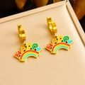 Vergoldete Edelstahl-Ohrringe mit bunten Emaille-Regenbogen und Happy-Anhängern - Ohrringe (E6181)