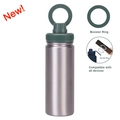 Dark grey stainless steel water bottle with green magnetic MagSafe phone mount lid - Matte Silver with Moss Green Lid