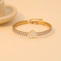 Golden bracelet with rectangular zircons and a white mother-of-pearl flower charm - White Five-Petal Flower Style (B565-5#)