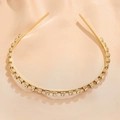 Detail of gold metal headband with sparkling clear rhinestones on beige silk fabric - Large Rhinestone Gold (FG0009-9)