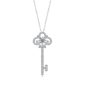 Elegant 925 silver key pendant necklace with a brilliant round moissanite crown design - (s925 Silver + Sp12875-50/50 Points/5.0mm) / Chain Length 40cm + 5cm (extension Chain)