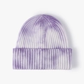 Winter tie-dye knit beanie in purple and white gradient ribbed warm skull cap - One Size / Purple
