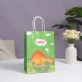Green cartoon dinosaur kraft paper gift bag with HELLO text and sturdy handles - Green Dinosaur (Hello)
