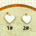 Détails de breloques cœur DIY avec cadre en alliage doré et finition émail blanc - Type 1 (Trou latéral) / Blanc