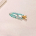 Blue and pink gradient marble resin flower hair clip with golden metal base - Water Drop 1#