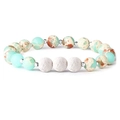 Natural stone bead bracelet featuring mint green, orange jasper, and white volcanic lava stone - Shoushan Stone & White Lava Stone
