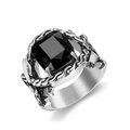 Anillo nórdico de acero inoxidable con gema negra cuadrada y acabado en plata tejida - US 7 / Piedra Negra