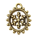 Golden snowflake charm pendant in beaded circular frame for DIY jewelry making - 1pc Snowflake Ring 12x15mm