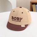 Detail view of contrast baseball cap with 'BOBY' embroidery and brand woven label - 50cm (1-3 Years) / Khaki