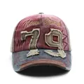 Vintage washed baseball cap in burgundy and navy with New York 79 embroidery - Navy Blue