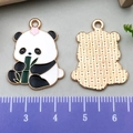 DIY enamel panda and bamboo metal charm with gold plating for jewelry making - Panda Eating Bamboo with Flower