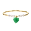 Agate Tiger Eye bead bracelet with heart pendant and pearls on white background - Green Jade