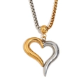 Collar con colgante de corazón bicolor oro y plata con cadena de perlas sobre fondo blanco - Collar de Cadena de Caja con Colgante de Corazón Inclinado - Bicolor