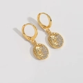 Exotic golden drop earrings with goddess portrait relief and micro-set zircon - Oval Portrait Style (ES2680椭圆)