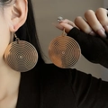 Retro golden large hoop earring with spiral dotted texture for a vintage metallic look - E3267-1 Spiral Dot Large Hoop / Gold