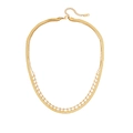 Double-layered golden stainless steel necklace with flat snake chain and white pearls - Double Layer Herringbone Pearl Style (2#)