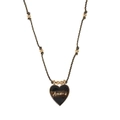 Minimalist black heart pendant necklace with gold lettering and black braided cord strap - Black Heart Necklace