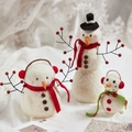 Three sizes of handcrafted white wool felt snowmen with festive red and green scarves - Style 20-Snowman Family 3-Piece Set (11-13)