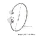 Bracciale rigido aperto in acciaio inossidabile argento con ciondoli albero della vita - Stile Elastico con Estremità a Goccia d'Acqua (Z417-Bracciale Elastico Cavo Argento)