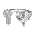 Adjustable S925 silver ring featuring heart-shaped zircon and inlaid letter Y design - Silver Letter Y