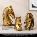 Three-piece modern golden ceramic horse head sculptures with electroplated mirror finish - Golden Horse Head Three-piece Set