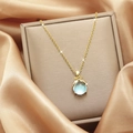Elegant gold necklace featuring a light blue round gem and diamond bowknot pendant - 7#xl1343-firefly-gold