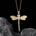 Macro shot of colorful dragonfly pendant with gold chain on dark textured stone - Style B-Gold Colorful Gemstone