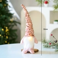 Pink Christmas gnome figurine with sparkling sequins and glowing nose on wood base, 32cm - Short Leg Glowing Style / Pink Short Leg Gnome