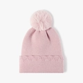 Berretto in maglia rosa da donna con pompon in ecopelliccia e trama a coste invernali - Taglia unica / Rosa