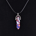 Hexagonal quartz point pendant necklace with red, white and blue spotted crystal stone - African Turquoise