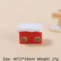 Mini casa di Natale in resina rossa con tetto innevato per artigianato fai-da-te, 40x27x29mm - Treno di Natale 3D-Vagone