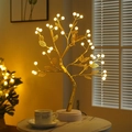 Golden bonsai tree LED night light with pearl-shaped bulbs and a sleek white base - 36L Gold Leaf Artificial Pearl Gold Branch Warm Light (Dual Use)