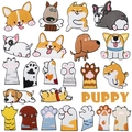 Assorted cartoon puppy embroidery patches featuring Corgi and Shiba Inu on white background - Set of 23 Dog and Paw Series (W17XG-168-YT)