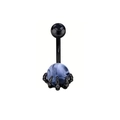 Macro view of gothic black skull hand navel ring with blue marble bead detail - Style 11 (Skull Hand Blue White Ball)
