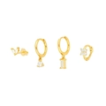 4-piece gold geometric zircon earring set with marquise flower and crystal drop charms - #88 Flower & Leaf Style