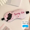 Pink plaid cartoon cat sleep mask with cooling gel pack for eye fatigue relief - Pink Cat