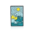Broche de esmalte rectangular con patrón de olas y sol en estilo de dibujos animados - Gran Ola Estilo Japonés (CC1254)