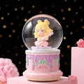 Sweet pink guitar girl music box crystal ball with purple bow and glitter details - 527-Yellow Hair