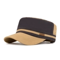 Men's outdoor military flat top cap in khaki and dark grey distressed cotton canvas - One Size(Adjustable) / Khaki