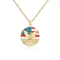 Detail of 18K gold plated necklace with American flag and eagle pendant featuring zircons - Eagle Flying Star Flag