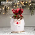 Christmas Santa Claus plush drawstring gift bag in red and white fleece 18x16cm - Red Santa Style C