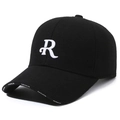 Men's winter wool baseball cap in black with white embroidered letter R and fashion text - Adjustable / R Logo Black White Embroidery