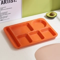 Orange wheat straw divided tray set with five compartments for home or school meals - Orange