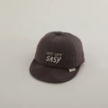Detail of baby short brim cap featuring white letter embroidery on brown cotton fabric - 50cm 1-2 Years / Brown