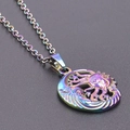 Iridescent sun and moon pendant necklace in aurora finish with fine metal chain link - Rainbow